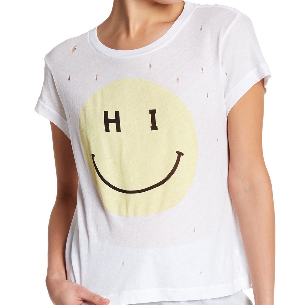 WILDFOX NWT Hi Smiley Pinhole Destroyed Tee